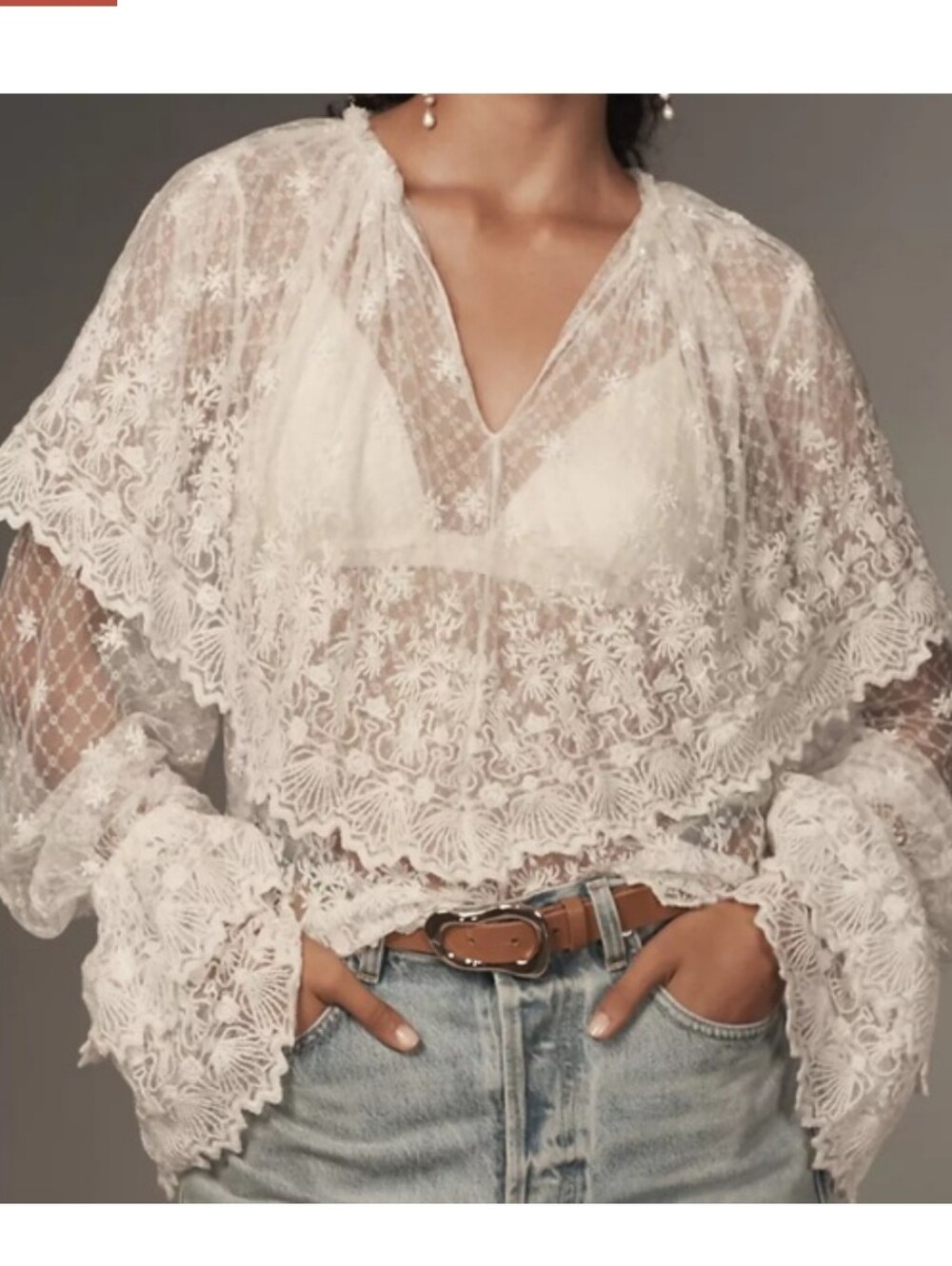 ANTHROPOLOGIE Forever That Girl Sheer Intricate White Lace Cape Drape Blouse NWT